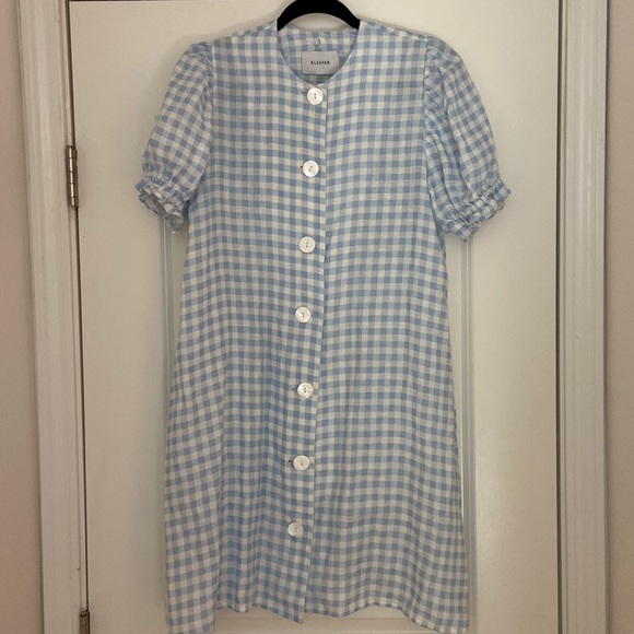 Sleeper Dresses The Sleeper Marie Linen Dress In Blue Vichy Blue